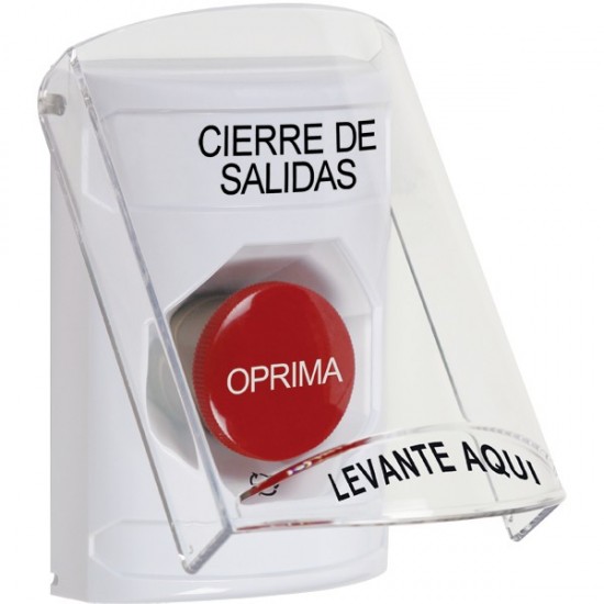 SS2321LD-ES STI White Indoor Only Flush or Surface Turn-to-Reset Stopper Station with LOCKDOWN Label Spanish