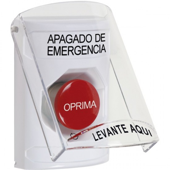 SS2321PO-ES STI White Indoor Only Flush or Surface Turn-to-Reset Stopper Station with EMERGENCY POWER OFF Label Spanish