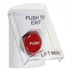 SS2321PX-EN STI White Indoor Only Flush or Surface Turn-to-Reset Stopper Station with PUSH TO EXIT Label English