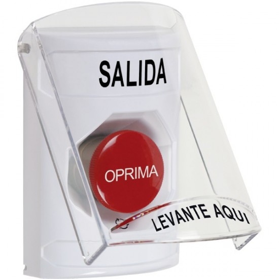 SS2321XT-ES STI White Indoor Only Flush or Surface Turn-to-Reset Stopper Station with EXIT Label Spanish