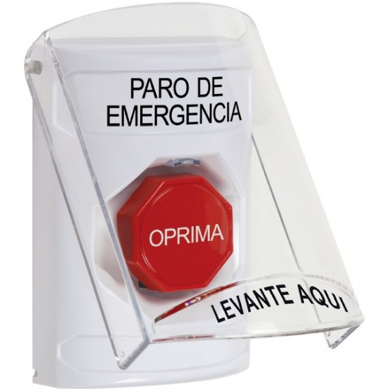 SS2322ES-ES STI White Indoor Only Flush or Surface Key-to-Reset (Illuminated) Stopper Station with EMERGENCY STOP Label Spanish