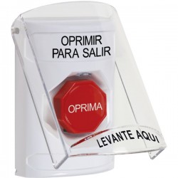 SS2322PX-ES STI White Indoor Only Flush or Surface Key-to-Reset (Illuminated) Stopper Station with PUSH TO EXIT Label Spanish