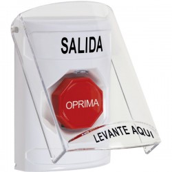 SS2322XT-ES STI White Indoor Only Flush or Surface Key-to-Reset (Illuminated) Stopper Station with EXIT Label Spanish