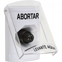 SS2323AB-ES STI White Indoor Only Flush or Surface Key-to-Activate Stopper Station with ABORT Label Spanish
