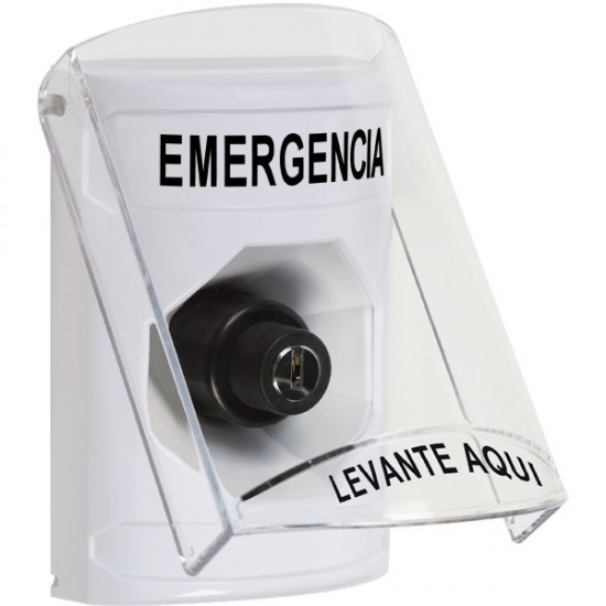 SS2323EM-ES STI White Indoor Only Flush or Surface Key-to-Activate Stopper Station with EMERGENCY Label Spanish