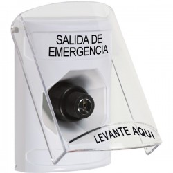 SS2323EX-ES STI White Indoor Only Flush or Surface Key-to-Activate Stopper Station with EMERGENCY EXIT Label Spanish