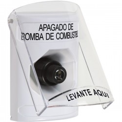 SS2323PS-ES STI White Indoor Only Flush or Surface Key-to-Activate Stopper Station with FUEL PUMP SHUT DOWN Label Spanish
