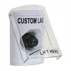 SS2323ZA-EN STI White Indoor Flush/Surface Key-to-Activate Stopper Station w/ Custom Text Label