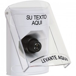 SS2323ZA-ES STI White Indoor Flush/Surface Key-to-Activate Stopper Station w/ Custom Text Spanish
