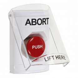 SS2324AB-EN STI White Indoor Only Flush or Surface Momentary Stopper Station with ABORT Label English
