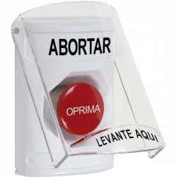SS2324AB-ES STI White Indoor Only Flush or Surface Momentary Stopper Station with ABORT Label Spanish