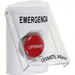 SS2324EM-ES STI White Indoor Only Flush or Surface Momentary Stopper Station with EMERGENCY Label Spanish