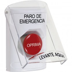 SS2324ES-ES STI White Indoor Only Flush or Surface Momentary Stopper Station with EMERGENCY STOP Label Spanish