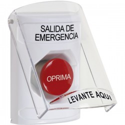 SS2324EX-ES STI White Indoor Only Flush or Surface Momentary Stopper Station with EMERGENCY EXIT Label Spanish