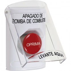 SS2324PS-ES STI White Indoor Only Flush or Surface Momentary Stopper Station with FUEL PUMP SHUT DOWN Label Spanish