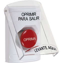 SS2324PX-ES STI White Indoor Only Flush or Surface Momentary Stopper Station with PUSH TO EXIT Label Spanish