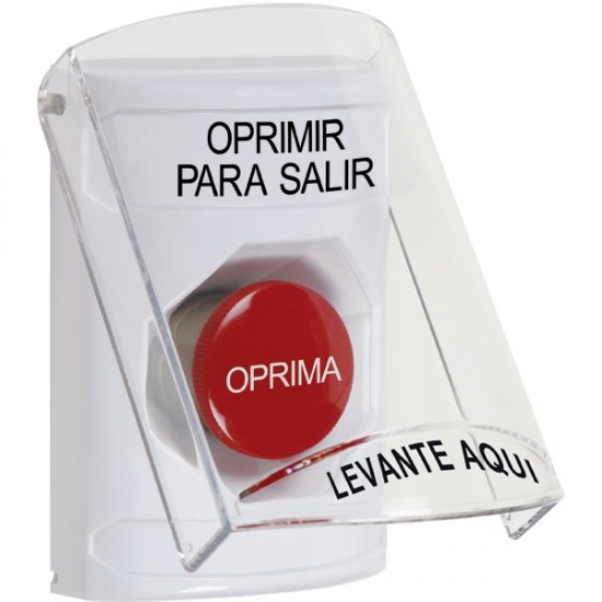 SS2324PX-ES STI White Indoor Only Flush or Surface Momentary Stopper Station with PUSH TO EXIT Label Spanish