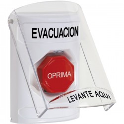 SS2325EV-ES STI White Indoor Only Flush or Surface Momentary (Illuminated) Stopper Station with EVACUATION Label Spanish