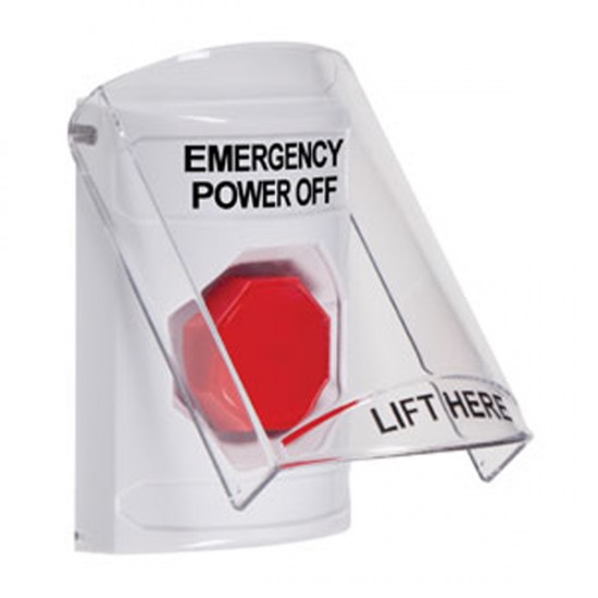 SS2325PO-EN STI White Indoor Flush/Surface Momentary Stopper Station w/ EMERGENCY POWER OFF Label