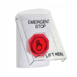 SS2326ES-EN STI White Indoor Flush/Surface Momentary (Illuminated) Stopper Station w/ EMERGENCY STOP Label