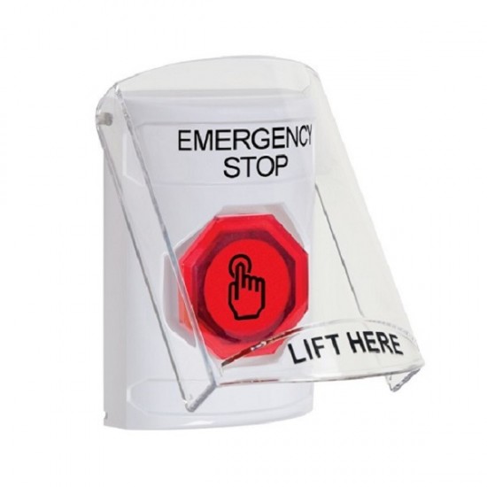 SS2326ES-EN STI White Indoor Flush/Surface Momentary (Illuminated) Stopper Station w/ EMERGENCY STOP Label