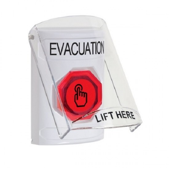 SS2326EV-EN STI White Indoor Flush/Surface Momentary (Illuminated) Stopper Station w/ EVACUATION Label