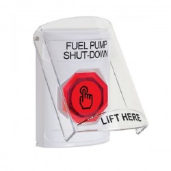 SS2326PS-EN STI White Indoor Flush/Surface Momentary (Illuminated) Stopper Station w/ FUEL PUMP SHUT DOWN Label