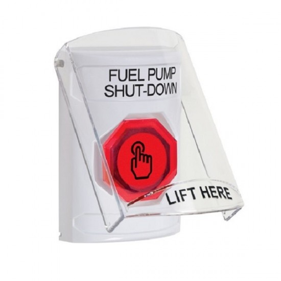 SS2326PS-EN STI White Indoor Flush/Surface Momentary (Illuminated) Stopper Station w/ FUEL PUMP SHUT DOWN Label