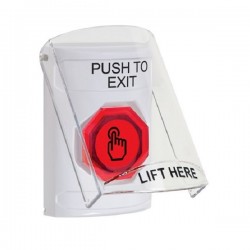 SS2326PX-EN STI White Indoor Flush/Surface Momentary (Illuminated) Stopper Station w/ PUSH TO EXIT Label
