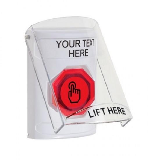 SS2326ZA-EN STI White Indoor Flush/Surface Momentary (Illuminated) Stopper Station w/ Custom Text Label