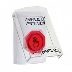 SS2327HV-ES STI White Indoor Flush/Surface Weather Resistant Momentary Stopper Station w/ HVAC SHUT DOWN Spanish