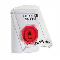 SS2327LD-ES STI White Indoor Flush/Surface Weather Resistant Momentary Stopper Station w/ LOCKDOWN Spanish