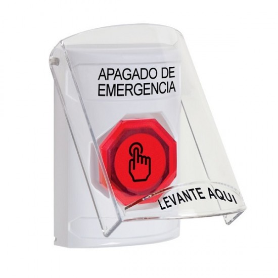 SS2327PO-ES STI White Indoor Flush/Surface Weather Resistant Momentary Stopper Station w/ EMERGENCY POWER OFF Spanish