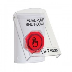 SS2327PS-EN STI White Indoor Flush/Surface Weather Resistant Momentary Stopper Station w/ FUEL PUMP SHUT DOWN Label