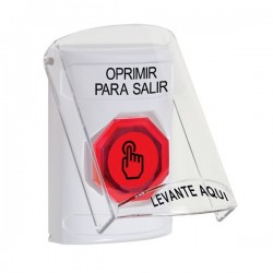 SS2327PX-ES STI White Indoor Flush/Surface Weather Resistant Momentary Stopper Station w/ PUSH TO EXIT Spanish