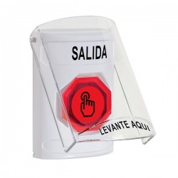 SS2327XT-ES STI White Indoor Flush/Surface Weather Resistant Momentary Stopper Station w/ EXIT Spanish
