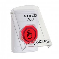 SS2327ZA-ES STI White Indoor Flush/Surface Weather Resistant Momentary Stopper Station w/ Custom Text Spanish