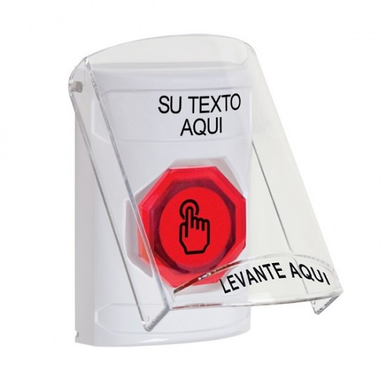 SS2327ZA-ES STI White Indoor Flush/Surface Weather Resistant Momentary Stopper Station w/ Custom Text Spanish
