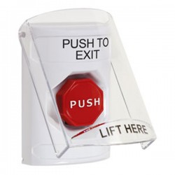 SS2328PX-EN STI White Indoor Only Flush or Surface Pneumatic (Illuminated) Stopper Station with PUSH TO EXIT Label English