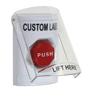 SS2328ZA-EN STI White Indoor Flush/Surface Pneumatic (Illuminated) Stopper Station w/ Custom Text Label