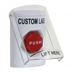 SS2328ZA-EN STI White Indoor Flush/Surface Pneumatic (Illuminated) Stopper Station w/ Custom Text Label