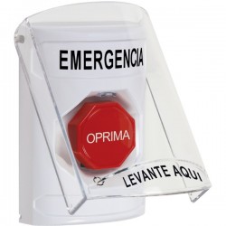 SS2329EM-ES STI White Indoor Only Flush or Surface Turn-to-Reset (Illuminated) Stopper Station with EMERGENCY Label Spanish