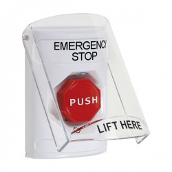 SS2329ES-EN STI White Indoor Flush/Surface Turn-to-Reset Stopper Station w/ EMERGENCY STOP Label