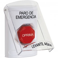 SS2329ES-ES STI White Indoor Flush/Surface Turn-to-Reset Stopper Station w/ EMERGENCY STOP Spanish