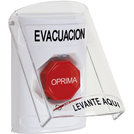 SS2329EV-ES STI White Indoor Only Flush or Surface Turn-to-Reset (Illuminated) Stopper Station with EVACUATION Label Spanish