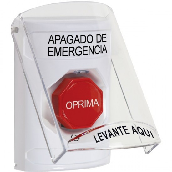 SS2329PO-ES STI White Indoor Flush/Surface Turn-to-Reset Stopper Station w/ EMERGENCY POWER OFF Spanish