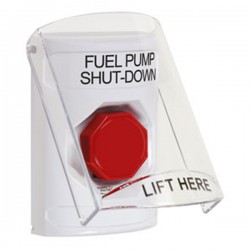 SS2329PS-EN STI White Indoor Flush/Surface Turn-to-Reset Stopper Station w/ FUEL PUMP SHUT DOWN Label