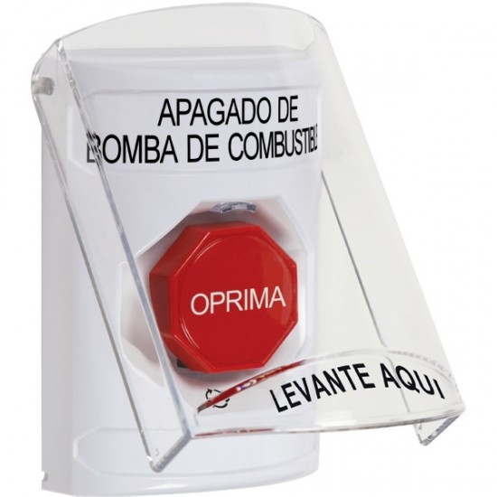 SS2329PS-ES STI White Indoor Flush/Surface Turn-to-Reset Stopper Station w/ FUEL PUMP SHUT DOWN Spanish