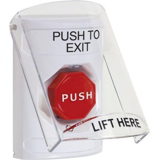 SS2329PX-ES STI White Indoor Only Flush or Surface Turn-to-Reset (Illuminated) Stopper Station with PUSH TO EXIT Label Spanish