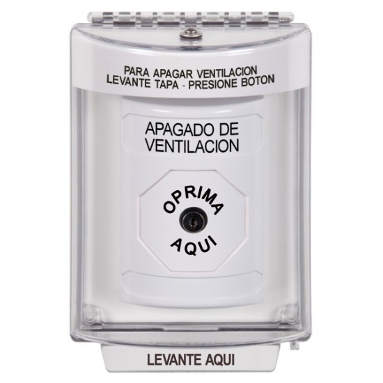 SS2330HV-ES STI White Indoor/Outdoor Flush Key-to-Reset Stopper Station with HVAC SHUT DOWN Label Spanish